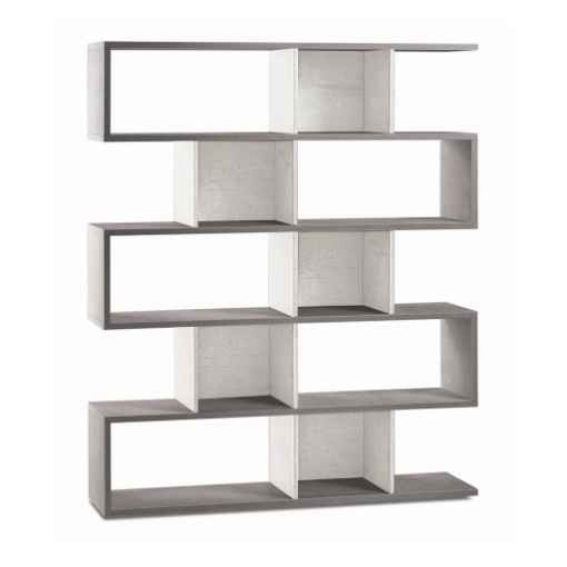 SCAFFALE A LIBRERIA DI DESIGN MODULARE IN LEGNO DIMENSIONI 180X150X38 CM, COLORE CEMENTO E BIANCO