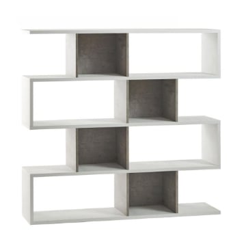 SCAFFALE A LIBRERIA DI DESIGN MODULARE IN LEGNO DIMENSIONI 144X150X38 CM, COLORE BIANCO E CEMENTO