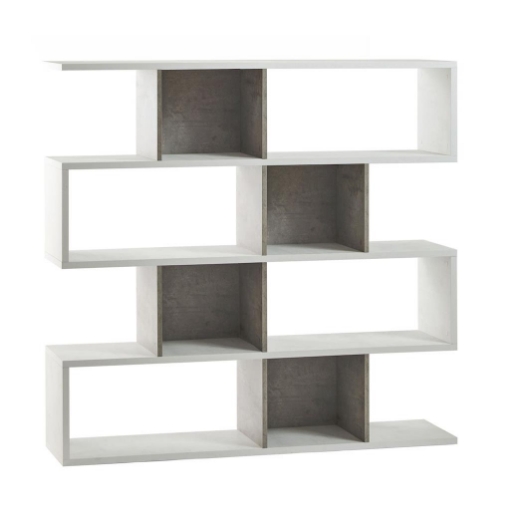 SCAFFALE A LIBRERIA DI DESIGN MODULARE IN LEGNO DIMENSIONI 144X150X38 CM, COLORE BIANCO E CEMENTO