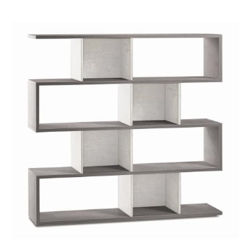 SCAFFALE A LIBRERIA DI DESIGN MODULARE IN LEGNO BICOLORE DIMENSIONI 144X150X38 CM, COLORE CEMENTO E BIANCO