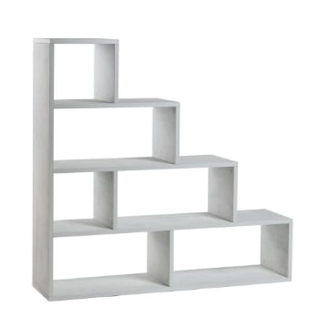 SCAFFALE A LIBRERIA DI DESIGN A SCALA L IN LEGNO DIMENSIONI 144X150X38 CM, COLORE BIANCO