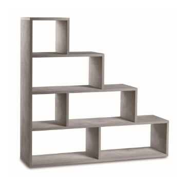 SCAFFALE A LIBRERIA DI DESIGN A SCALA L IN LEGNO DIMENSIONI 144X150X38 CM, COLORE CEMENTO
