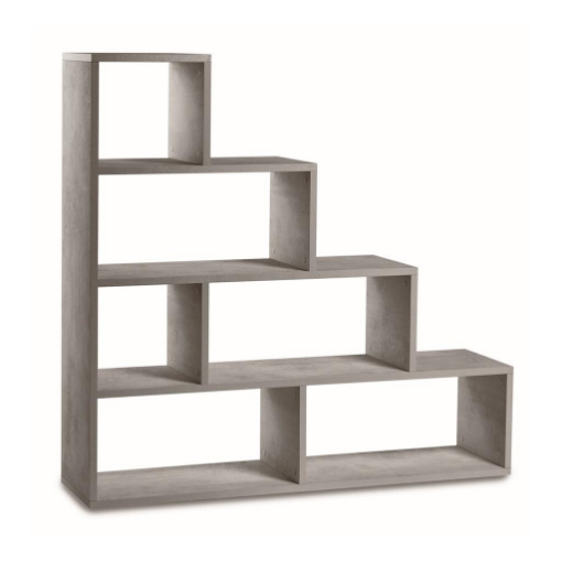 SCAFFALE A LIBRERIA DI DESIGN A SCALA L IN LEGNO DIMENSIONI 144X150X38 CM, COLORE CEMENTO