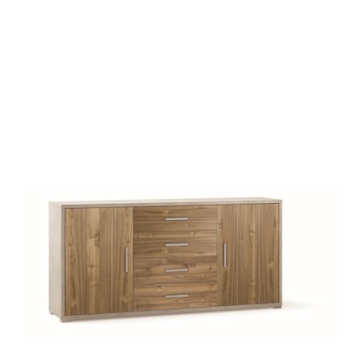 MOBILE DA ARREDO IN LEGNO CON 2 ANTE, 4 CASSETTI DIMENSIONI 84X174X41 CM , COLORE  OSSIDO BIANCO E NOCE