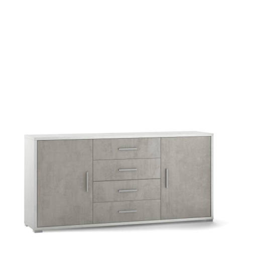 MOBILE DA ARREDO IN LEGNO CON 2 ANTE, 4 CASSETTI DIMENSIONI 84X174X41 CM , COLORE  OSSIDO BIANCO E CEMENTO