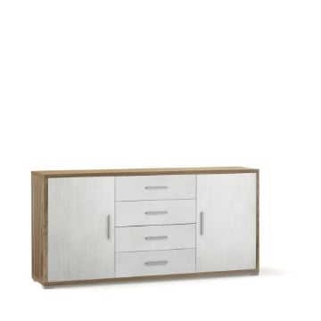 MOBILE DA ARREDO IN LEGNO CON 2 ANTE, 4 CASSETTI DIMENSIONI 84X174X41 CM , COLORE  NOCE E OSSIDO BIANCO