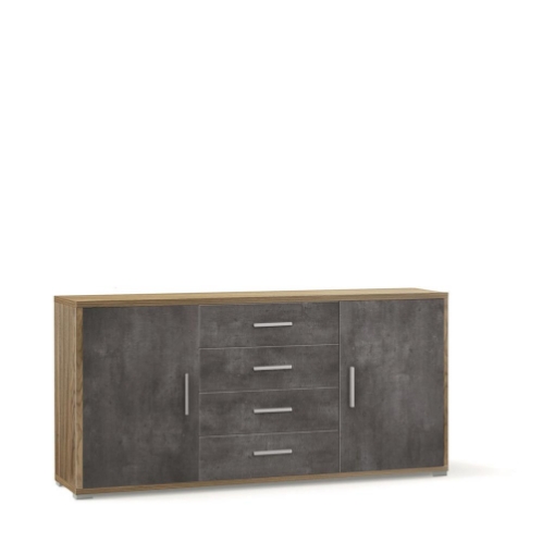 MOBILE DA ARREDO IN LEGNO CON 2 ANTE, 4 CASSETTI DIMENSIONI 84X174X41 CM , COLORE  NOCE E OSSIDO NERO