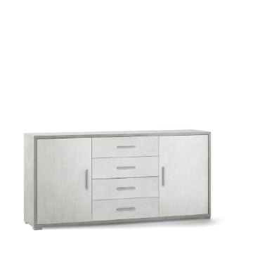 MOBILE DA ARREDO IN LEGNO CON 2 ANTE, 4 CASSETTI DIMENSIONI 84X174X41 CM , COLORE  CEMENTO E OSSIDO BIANCO