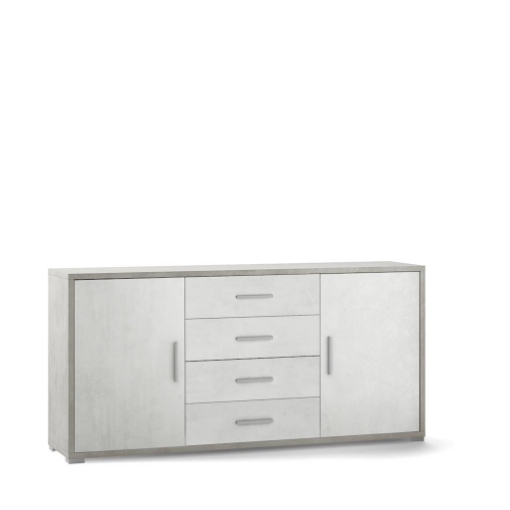 MOBILE DA ARREDO IN LEGNO CON 2 ANTE, 4 CASSETTI DIMENSIONI 84X174X41 CM , COLORE  CEMENTO E OSSIDO BIANCO