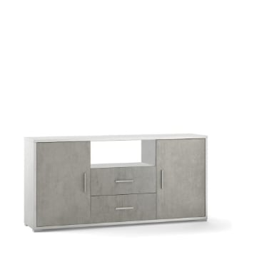 MOBILE DA ARREDO IN LEGNO CON 2 ANTE, 2  CASSETTI DIMENSIONI 84X174X41 CM , COLORE  OSSIDO BIANCO E CEMENTO