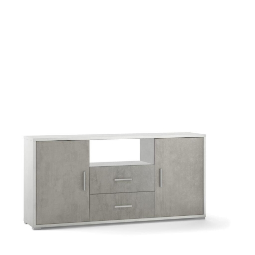 MOBILE DA ARREDO IN LEGNO CON 2 ANTE, 2  CASSETTI DIMENSIONI 84X174X41 CM , COLORE  OSSIDO BIANCO E CEMENTO