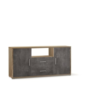 MOBILE DA ARREDO IN LEGNO CON 2 ANTE, 2  CASSETTI DIMENSIONI 84X174X41 CM , COLORE NOCE E OSSIDO NERO