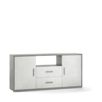 MOBILE DA ARREDO IN LEGNO CON 2 ANTE, 2  CASSETTI DIMENSIONI 84X174X41 CM , COLORE CEMENTO E OSSIDO BIANCO
