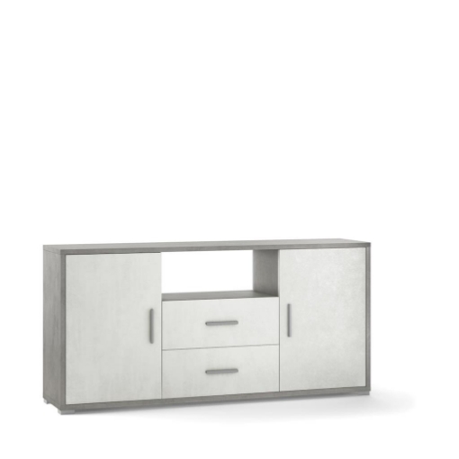 MOBILE DA ARREDO IN LEGNO CON 2 ANTE, 2  CASSETTI DIMENSIONI 84X174X41 CM , COLORE CEMENTO E OSSIDO BIANCO