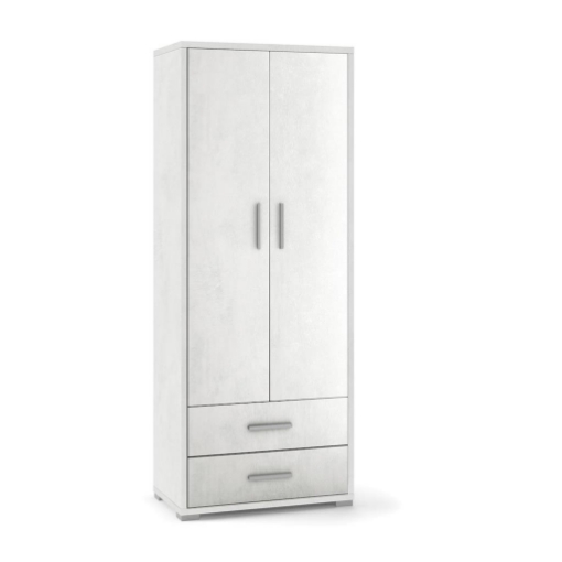 ARMADIO DA ARREDO IN LEGNO CON 2 ANTE E 2  CASSETTI DIMENSIONI 182X71X41 CM, COLORE OSSIDO BIANCO