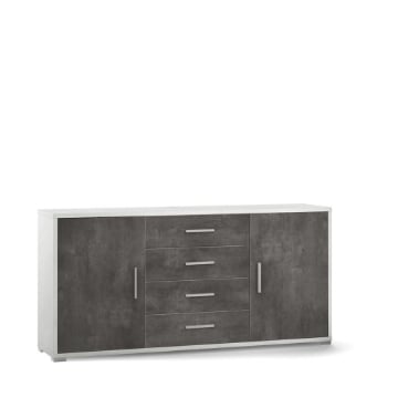 MOBILE DA ARREDO IN LEGNO CON 2 ANTE, 4 CASSETTI DIMENSIONI 84X174X41 CM , COLORE  OSSIDO BIANCO E OSSIDO NERO