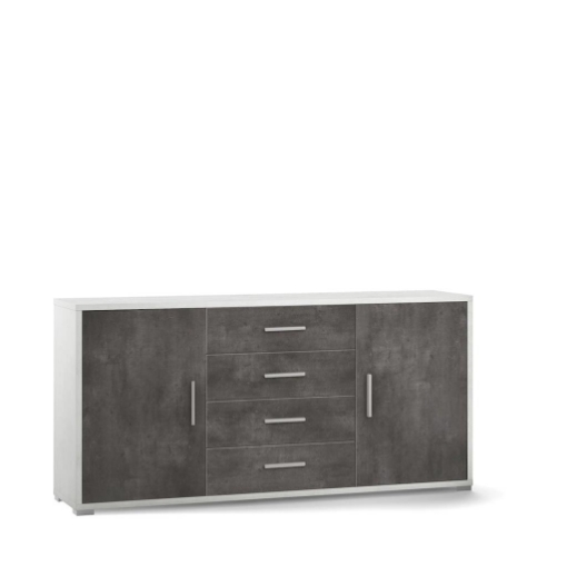 MOBILE DA ARREDO IN LEGNO CON 2 ANTE, 4 CASSETTI DIMENSIONI 84X174X41 CM , COLORE  OSSIDO BIANCO E OSSIDO NERO
