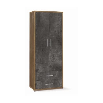 ARMADIO DA ARREDO IN LEGNO CON 2 ANTE E 2  CASSETTI DIMENSIONI 182X71X41 CM, COLORE NOCE E NERO