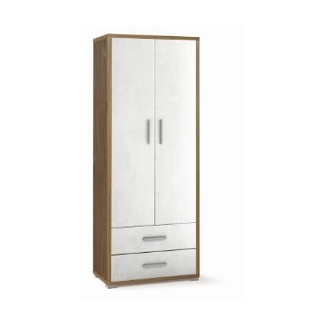 ARMADIO DA ARREDO IN LEGNO CON 2 ANTE E 2  CASSETTI DIMENSIONI 182X71X41 CM, COLORE NOCE E BIANCO