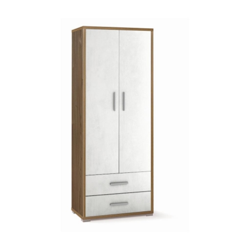 ARMADIO DA ARREDO IN LEGNO CON 2 ANTE E 2  CASSETTI DIMENSIONI 182X71X41 CM, COLORE NOCE E BIANCO