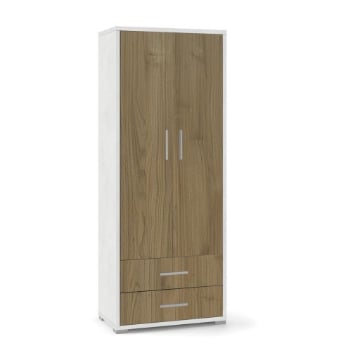 ARMADIO DA ARREDO IN LEGNO CON 2 ANTE E 2  CASSETTI DIMENSIONI 182X71X41 CM, COLORE OSSIDO BIANCO E NOCE
