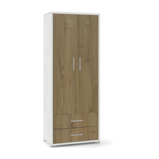 ARMADIO DA ARREDO IN LEGNO CON 2 ANTE E 2  CASSETTI DIMENSIONI 182X71X41 CM, COLORE OSSIDO BIANCO E NOCE