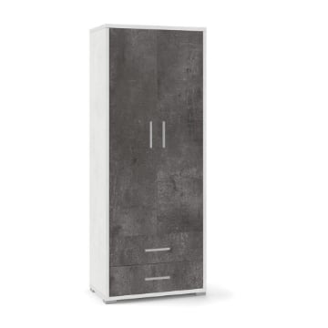 ARMADIO DA ARREDO IN LEGNO CON 2 ANTE E 2  CASSETTI DIMENSIONI 182X71X41 CM, COLORE OSSIDO BIANCO E OSSIDO NERO