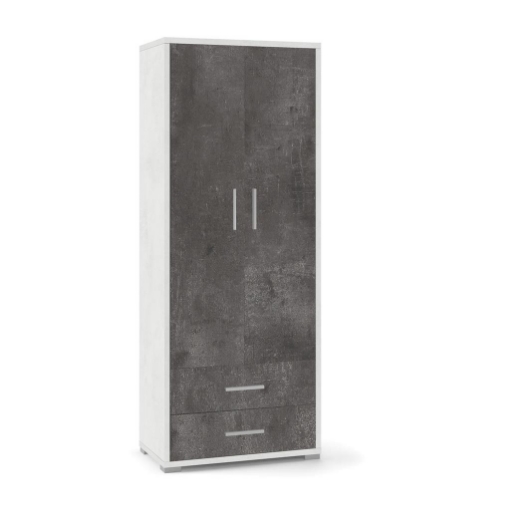 ARMADIO DA ARREDO IN LEGNO CON 2 ANTE E 2  CASSETTI DIMENSIONI 182X71X41 CM, COLORE OSSIDO BIANCO E OSSIDO NERO