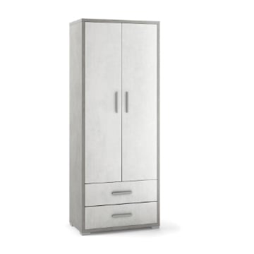 ARMADIO DA ARREDO IN LEGNO CON 2 ANTE E 2  CASSETTI DIMENSIONI 182X71X41 CM, COLORE CEMENTO E BIANCO