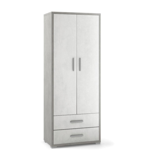 ARMADIO DA ARREDO IN LEGNO CON 2 ANTE E 2  CASSETTI DIMENSIONI 182X71X41 CM, COLORE CEMENTO E BIANCO