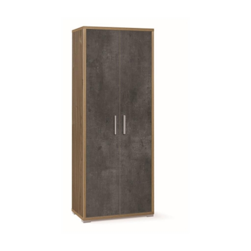 ARMADIO DA ARREDO CON PIEDINI IN LEGNO CON 2 ANTE DIMENSIONI 182X71X41 CM, COLORE NOCE E OSSIDO NERO