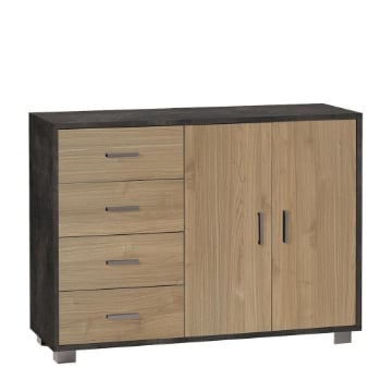 MOBILE DA ARREDO IN LEGNO CON 2 ANTE, 4 CASSETTI DIMENSIONI 86X116X41 CM , COLORE OSSIDO NERO E NOCE