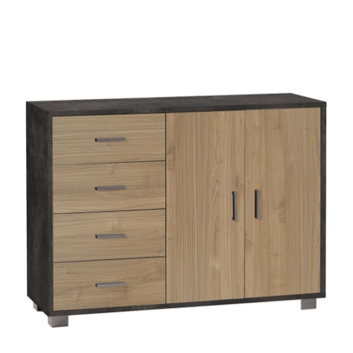 MOBILE DA ARREDO IN LEGNO CON 2 ANTE, 4 CASSETTI DIMENSIONI 86X116X41 CM , COLORE OSSIDO NERO E NOCE