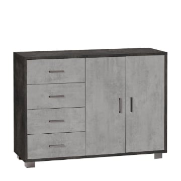 MOBILE DA ARREDO IN LEGNO CON 2 ANTE, 4 CASSETTI DIMENSIONI 86X116X41 CM , COLORE OSSIDO NERO E CEMENTO