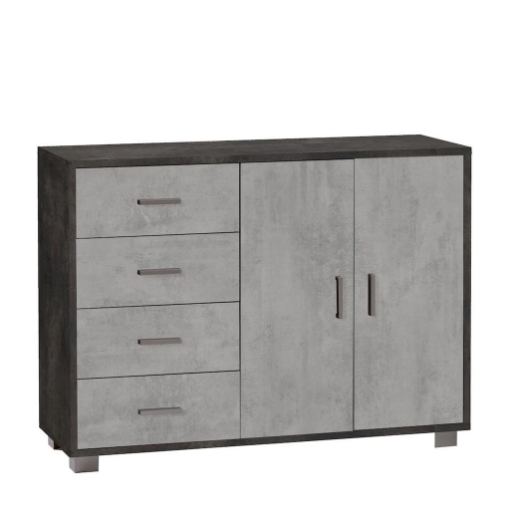 MOBILE DA ARREDO IN LEGNO CON 2 ANTE, 4 CASSETTI DIMENSIONI 86X116X41 CM , COLORE OSSIDO NERO E CEMENTO