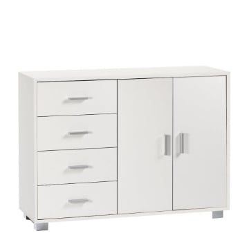 MOBILE DA ARREDO IN LEGNO CON 2 ANTE, 4 CASSETTI DIMENSIONI 86X116X41 CM , COLORE BIANCO