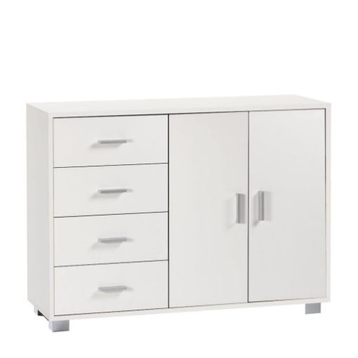 MOBILE DA ARREDO IN LEGNO CON 2 ANTE, 4 CASSETTI DIMENSIONI 86X116X41 CM , COLORE BIANCO