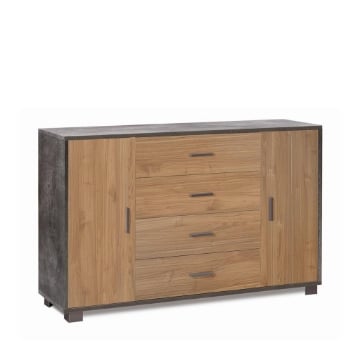 MOBILE DA ARREDO IN LEGNO CON 2 ANTE, 4 CASSETTI DIMENSIONI 86X136X41 , COLORE OSSIDO NERO E NOCE