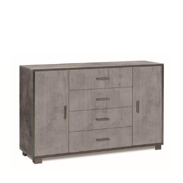 MOBILE DA ARREDO IN LEGNO CON 2 ANTE, 4 CASSETTI DIMENSIONI 86X136X41 , COLORE OSSIDO NERO E CEMENTO