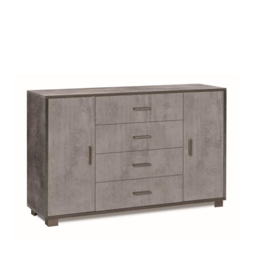 MOBILE DA ARREDO IN LEGNO CON 2 ANTE, 4 CASSETTI DIMENSIONI 86X136X41 , COLORE OSSIDO NERO E CEMENTO