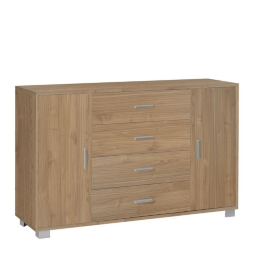 MOBILE DA ARREDO IN LEGNO CON 2 ANTE, 4 CASSETTI DIMENSIONI 86X136X41 , COLORE NOCE