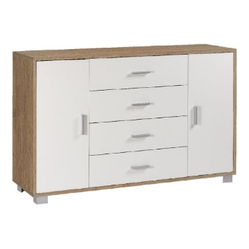 MOBILE DA ARREDO IN LEGNO CON 2 ANTE, 4 CASSETTI DIMENSIONI 86X136X41 , COLORE NOCE E BIANCO