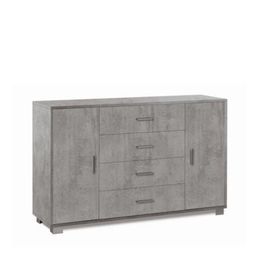 MOBILE DA ARREDO IN LEGNO CON 2 ANTE, 4 CASSETTI DIMENSIONI 86X136X41 , COLORE CEMENTO