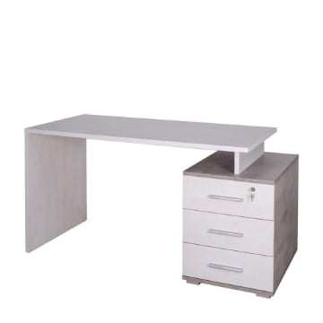 SCRIVANIA RETTANGOLARE MODERNA PER CAMERA CON CASSETTIERA DIMENSIONI 76X154X55 CM, COLORE BIANCO E CEMENTO