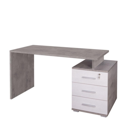 SCRIVANIA RETTANGOLARE MODERNA PER CAMERA CON CASSETTIERA DIMENSIONI 76X154X55 CM, COLORE CEMENTO