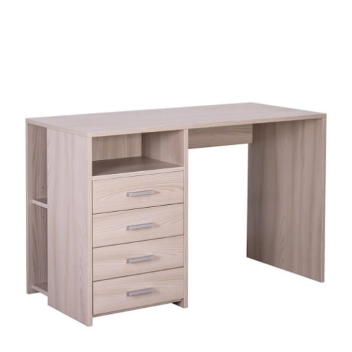 SCRIVANIA RETTANGOLARE MODERNA PER CAMERA CON 4 CASSETTI DIMENSIONI 76X120X55 CM, COLORE OLMO CHIARO