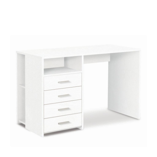 SCRIVANIA RETTANGOLARE MODERNA PER CAMERA CON 4 CASSETTI DIMENSIONI 76X120X55 CM, COLORE BIANCO