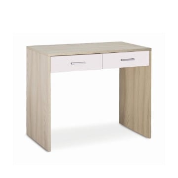 SCRIVANIA RETTANGOLARE MODERNA PER CAMERA CON 2 CASSETTI DIMENSIONI 76X91X55 CM, COLORE OLMO CHIARO E BIANCO
