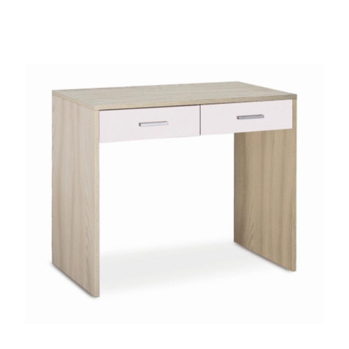 SCRIVANIA RETTANGOLARE MODERNA PER CAMERA CON 2 CASSETTI DIMENSIONI 76X91X55 CM, COLORE OLMO CHIARO E BIANCO