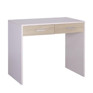 SCRIVANIA RETTANGOLARE MODERNA PER CAMERA CON 2 CASSETTI DIMENSIONI 76X91X55 CM, COLORE BIANCO E OLMO CHIARO